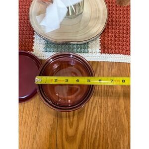 Corning Visions Cranberry Glass Ribbed Bowl 16oz 450ml with Plastic Lid C-16-B